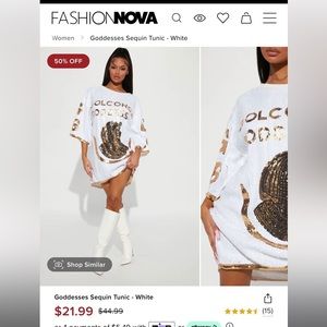 Fashion Nova White and Gold Goddesses Sequin Tunic